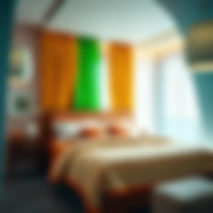 Stylish bedroom adorned with vibrant 52-inch curtains