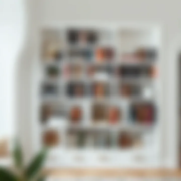 Versatile Book Arrangement in White Staggered Bookcase Elegant white staggered bookcase with diverse book arrangements