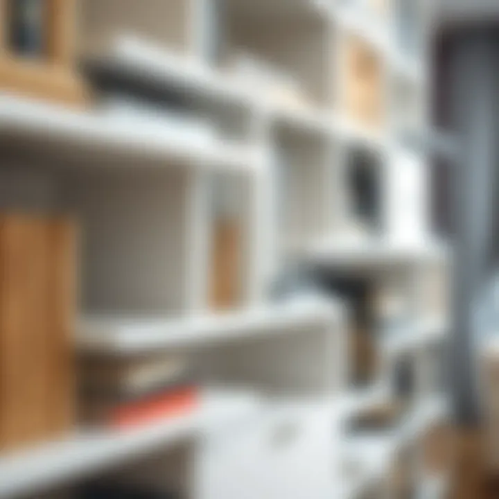 Materials and Finishes of White Staggered Bookcase Close-up of materials used in a white staggered bookcase