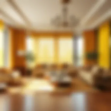 Elegant Living Room with Yellow Sheer Curtains Elegant living room adorned with yellow sheer panel curtains enhancing natural light