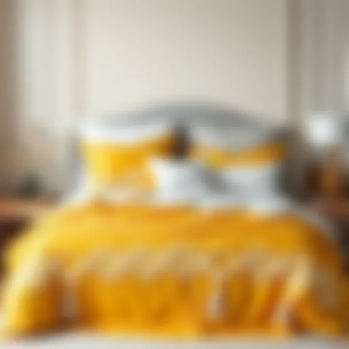 Elegant yellow and white bedding set beautifully arranged on a king size bed