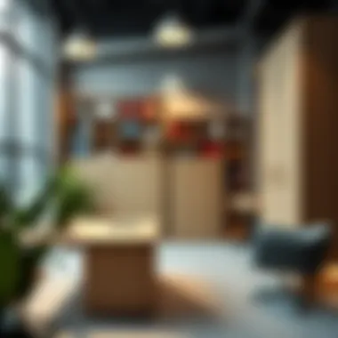 Stylish Office with Organized File Cabinet Solutions A stylish office space featuring organized file cabinet setups