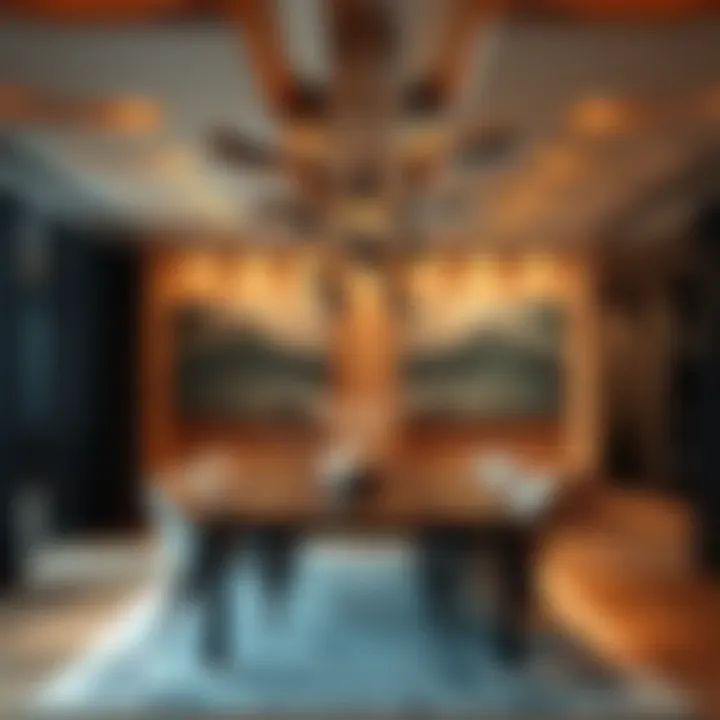 Atmospheric ambiance created by floating acoustic panels in a dining space