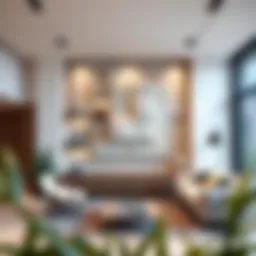 Elegant floating acoustic panel in a modern living room