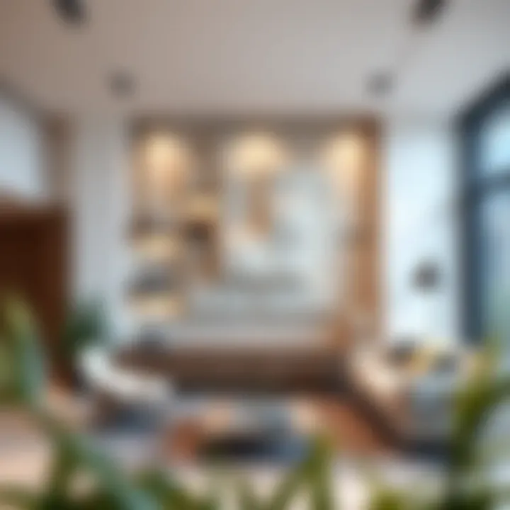 Elegant floating acoustic panel in a modern living room