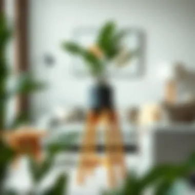 Modern Elegance: Foldable Wood Plant Stand in Contemporary Interiors Elegant foldable wood plant stand in a modern living room setting