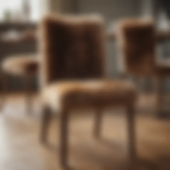 Close-up view of fur texture on a stylish dining chair.