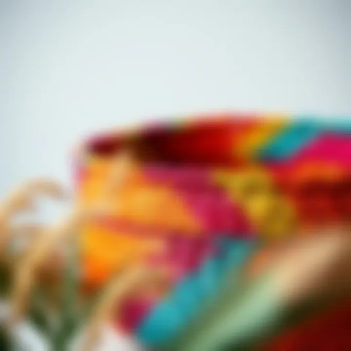 Natural fiber basket with vibrant colors and textures