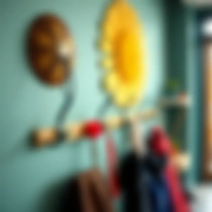 Colorful Wall-Mounted Coat Rack as Decorative Art Colorful wall-mounted coat rack with hooks that serve as decorative art