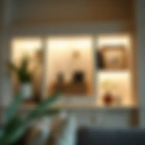 Elegant display of a cabinet with ambient lighting, showcasing artful organization