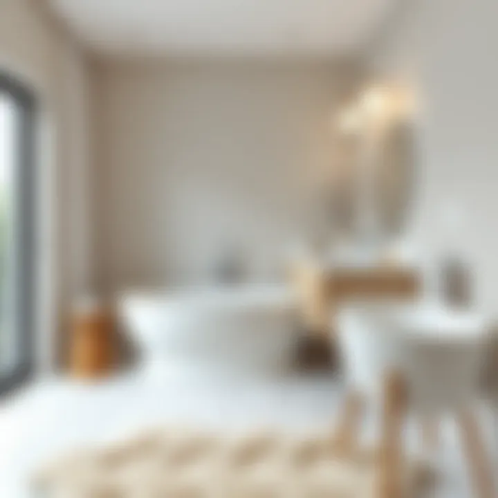 Textured Sheepskin Enhancing Minimalist Bathroom Design Textured sheepskin rug in a minimalist bathroom