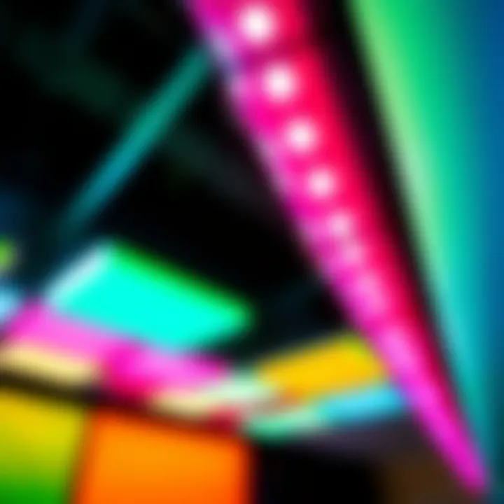 A close-up of LED color light panels displaying a spectrum of colors, illustrating their versatility and technology.