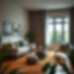 Elegant linen cube storage in a modern living room