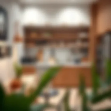 Chic and Functional Kitchenette Features Stylish kitchenette with multifunctional appliances