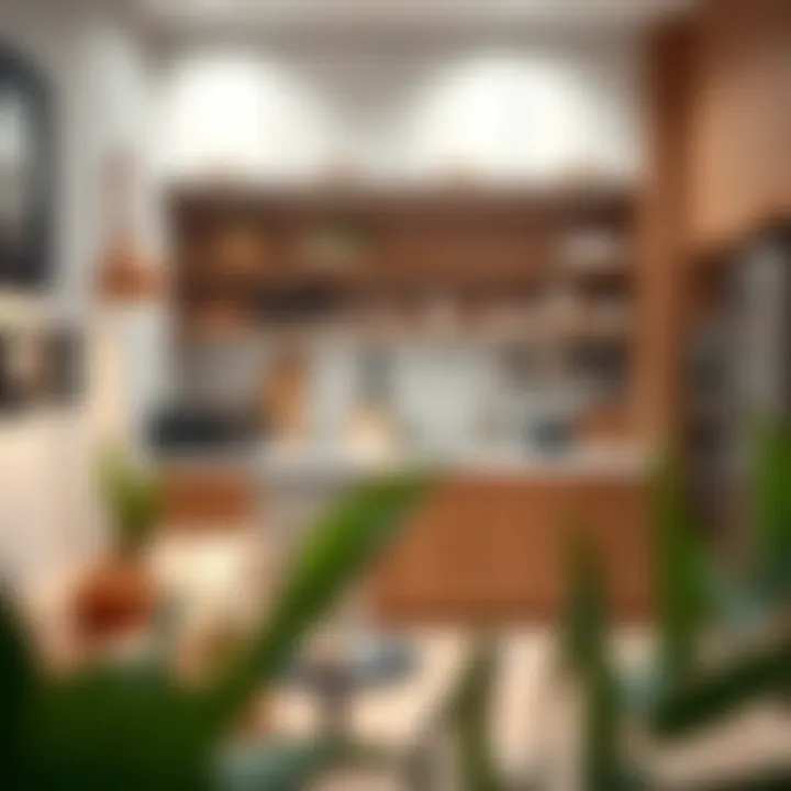 Chic and Functional Kitchenette Features Stylish kitchenette with multifunctional appliances