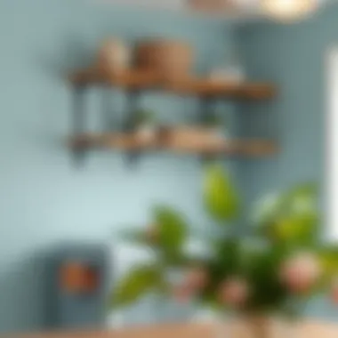 Stylish storage shelves above washing machine