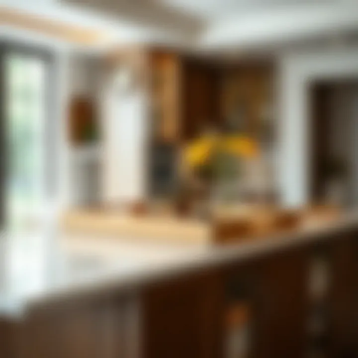 Stylish kitchen island adorned with a decorative large tray