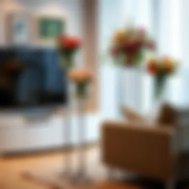 Metal Flower Display Stands in Contemporary Home Metal flower display stands in a contemporary home interior setting