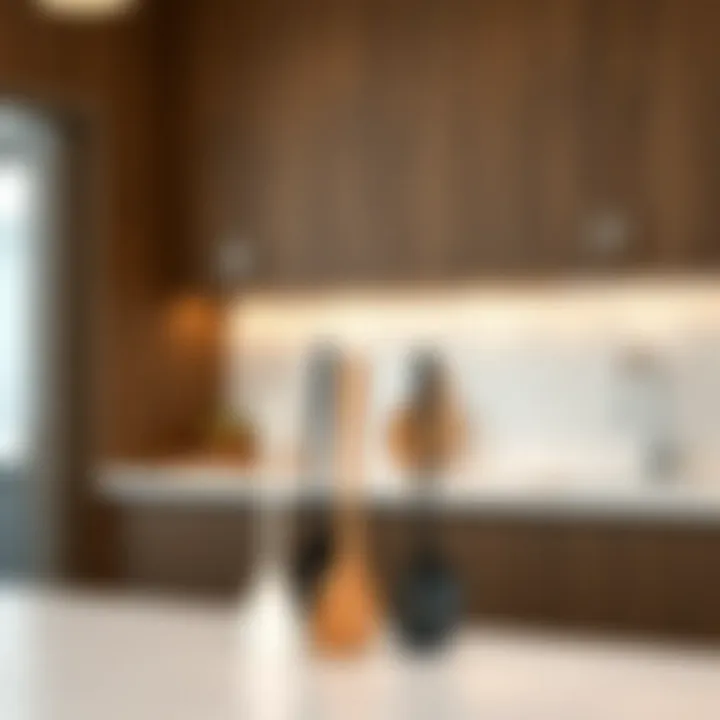 Stylish spatulas displayed on a modern kitchen countertop