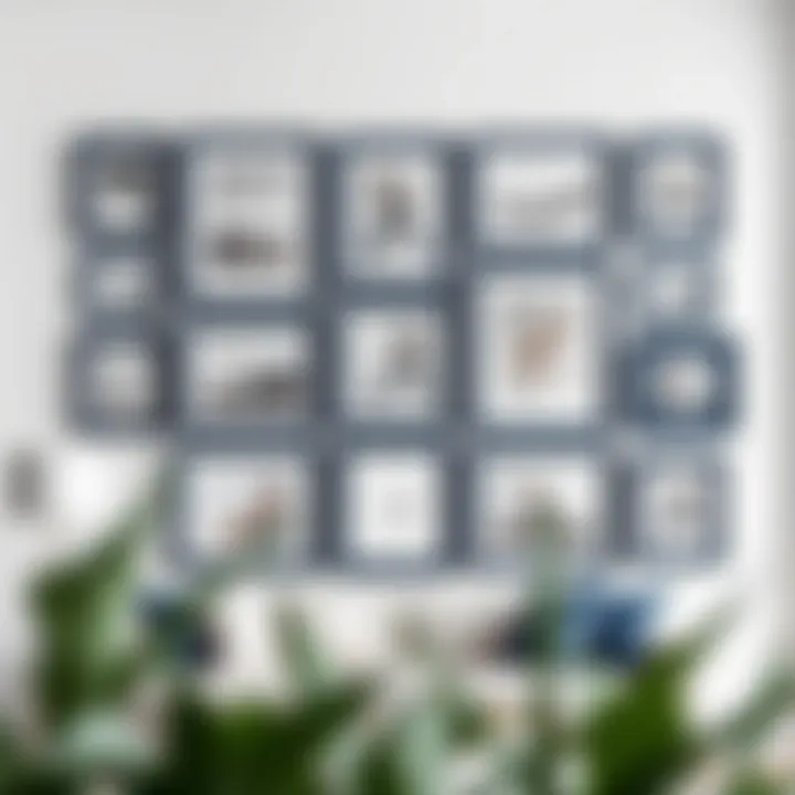 Elegant navy blue photo frames arranged in a contemporary gallery wall.