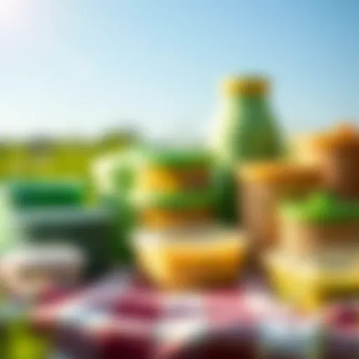 Various eco-friendly picnic containers showcasing sustainable materials.