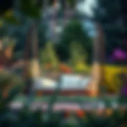 Elegant outdoor hammock swing stand in a serene garden setting