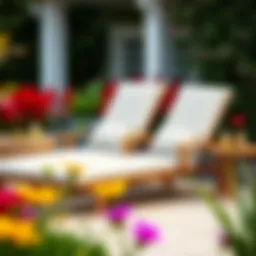 Stylish outdoor recliner set in a vibrant garden