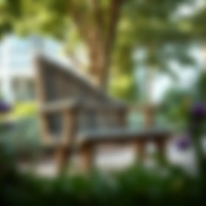 Charming Rustic Bench in a Tranquil Garden Rustic wooden bench in a serene garden setting