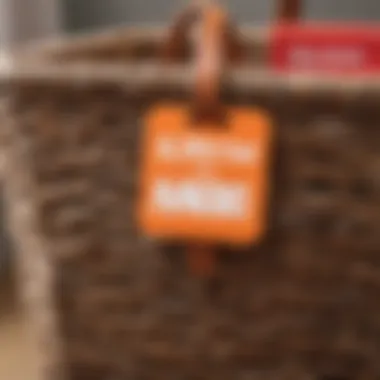 Close-up of personalized name tag on a toy basket