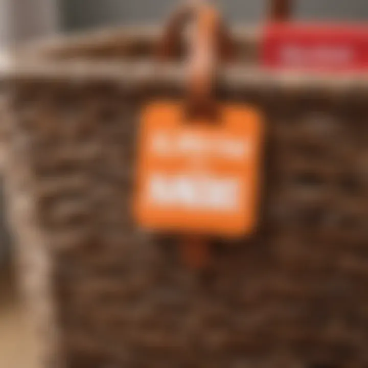 Close-up of personalized name tag on a toy basket