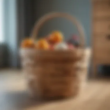 Stylish wooden toy basket in a children's room