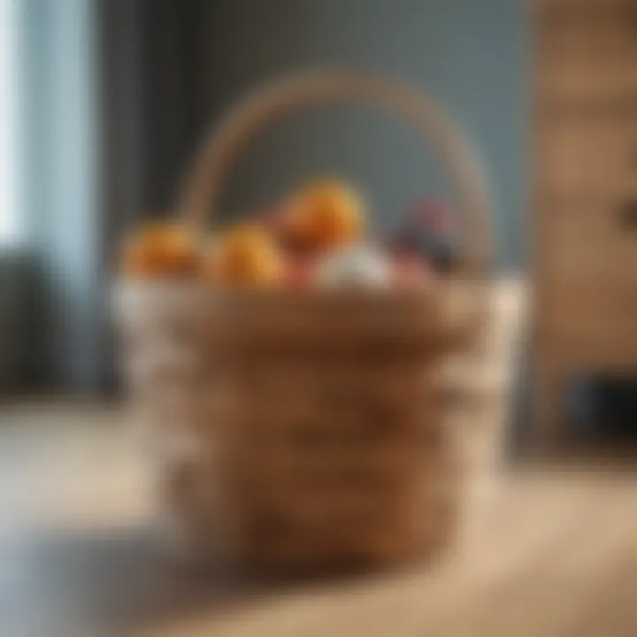 Stylish wooden toy basket in a children's room