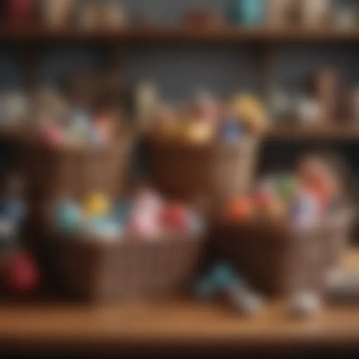 Aesthetic view of themed toy baskets arranged neatly