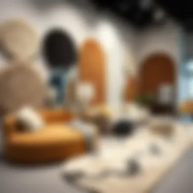 Various styles of plush oval rugs displayed in a showroom