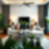 Stylish Living Room with Potted Plants Elegant arrangement of small potted plants in a stylish living room