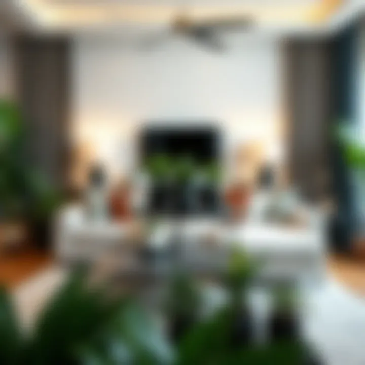 Stylish Living Room with Potted Plants Elegant arrangement of small potted plants in a stylish living room