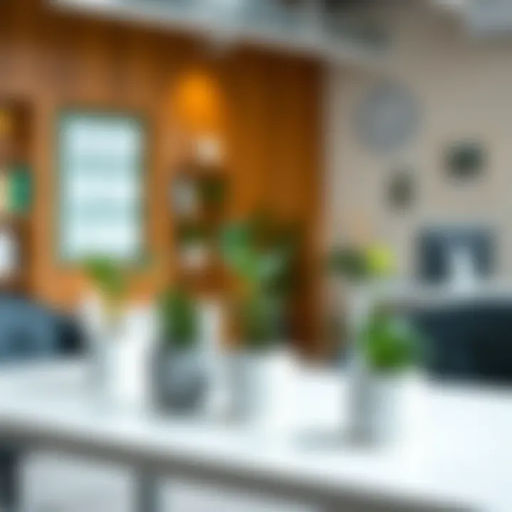 Office Space with Potted Plants Contemporary office space featuring small potted plants on a desk