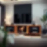 Modern Living Room with Functional Furniture Elegant TV stand with integrated dog kennel blending into a modern living room decor