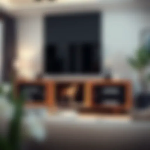 Modern Living Room with Functional Furniture Elegant TV stand with integrated dog kennel blending into a modern living room decor