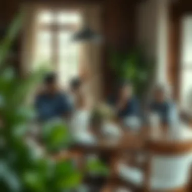 Cozy round wood table in a warm family setting