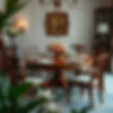 Elegant round wood table set for a formal dinner