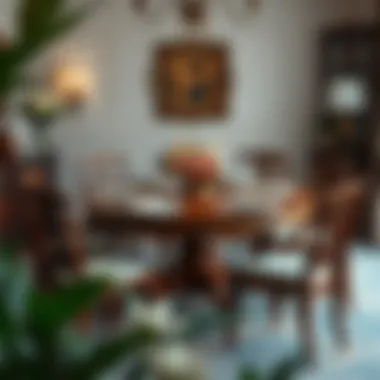 Elegant round wood table set for a formal dinner