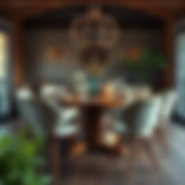 Rustic round wood table surrounded by natural decor