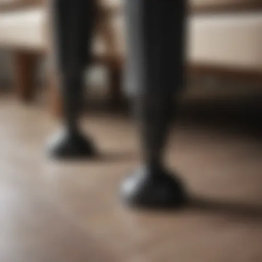 Close-up view of rubber feet on furniture legs