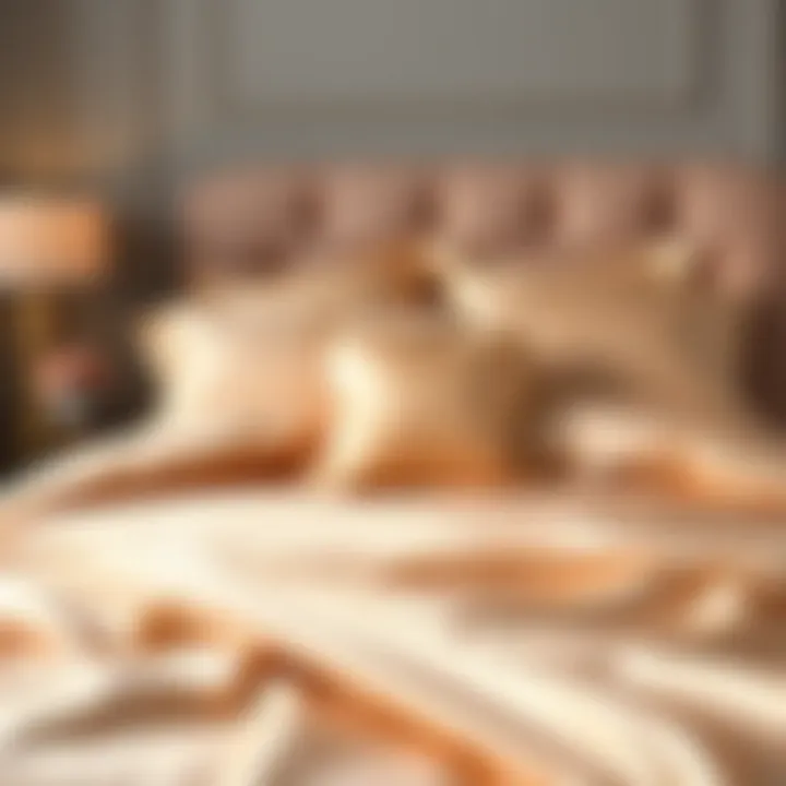 Elegant Satin Bedding Arrangement Luxurious satin bedding set arranged elegantly on a bed