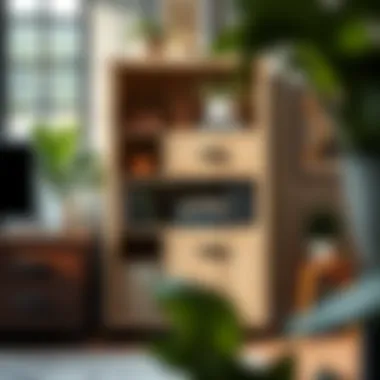 Rustic Style Small File Cabinet Rustic small file cabinet with open shelving and plants