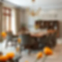 Stylish ten-seater dining room set featuring an elegant wooden finish