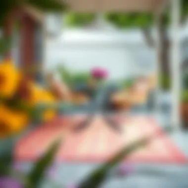 Elegant Pink Outdoor Rug Enhancing Patio Space Stylish pink outdoor rug under a patio table