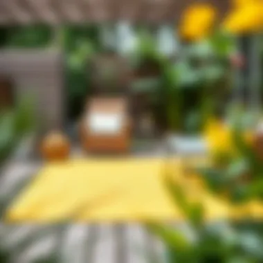 Bright Yellow Rug Adding Cheer to Garden Deck Vibrant yellow rug on a garden deck