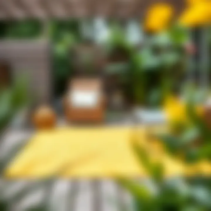 Bright Yellow Rug Adding Cheer to Garden Deck Vibrant yellow rug on a garden deck